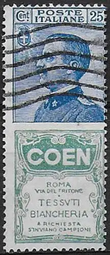 1925 Italia Pubblicitari 25c. Coen mc cancelled Sassone n. 5