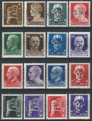 1943 Repubblica Sociale G.N.R. Brescia I 16v. MNH Sassone n 470/I-480I