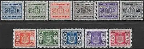 1945 Italia Luogotenenza segnatasse ruota MNH Sassone n. 86/96