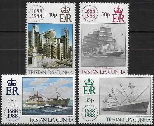 1988 Tristan da Cunha Lloyd's tercentenary 4v. MNH YeT n. 432/35