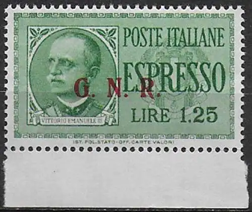 1943 Repubblica Sociale Espressi Lire 1,25 var bc MNH Sassone n. 19/IIIn