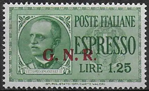 1943 Repubblica Sociale Espressi Lire 1,25 var MNH Sassone n. 19/IIk