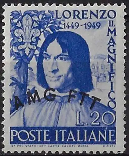 1949 Trieste A Lorenzo il Magnifico MNH Sassone n. 49