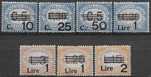 1936-39 San Marino segnatasse 7v. bc MNH Sassone n. 47/53