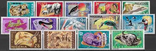 1965-66 Nigeria Animali 14v. MNH SG n. 172/85