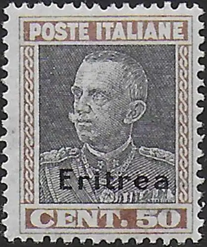 1928 Eritrea VE III 50c. brown and grey MNH Sassone n. 128