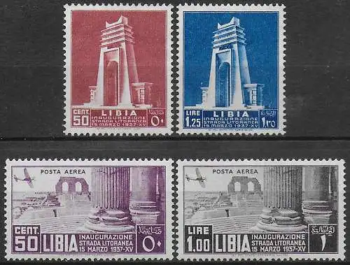 1937 Libia Libyan litoral road 4v. bc MNH Sassone n. 140/41+A