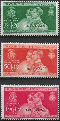 1930 Eritrea Umberto's wedding 3v. MNH Sassone n. 152/54