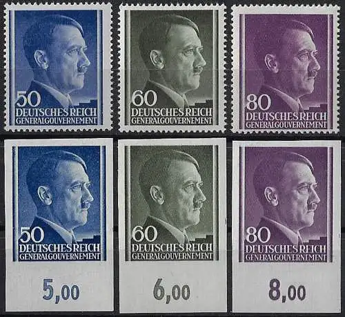 1943 Germania occupation of Poland 6v. MNH Unificato n. 120/22+np