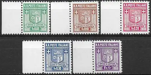 1944 Campione d'Italia Stemma 5v. bs MNH Sassone n. 1/5