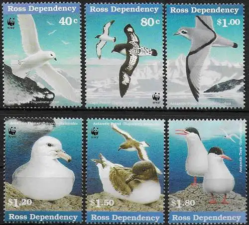 1997 Ross Dependency seabirds 6v. WWF MNH SG. n. 44/47+50+53