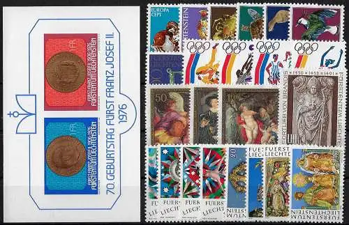 1976 Liechtenstein complete year 23v+1MS MNH