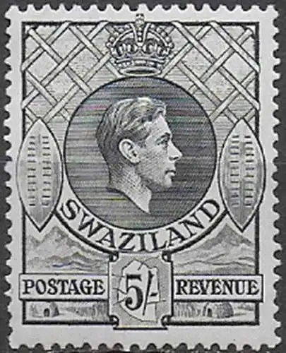 1943 Swaziland Giorgio VI 5s. slate 1v. MNH SG. n. 37a