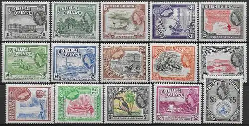 1954-63 British Guiana Elizabeth II 15v. MNH SG n. 331/45