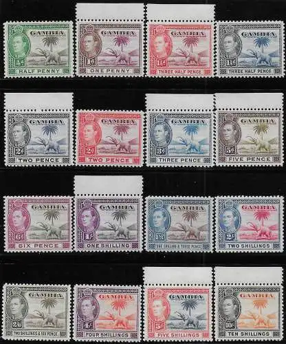 1938-46 Gambia George VI 16v. MNH SG n. 150/161