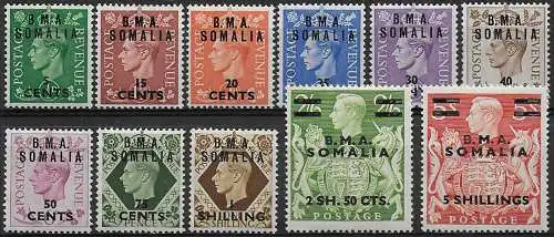 1948 Somalia B.M.A. 11v. MNH Sassone n. 10/20