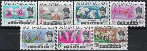 1965 Perlis Malaysia flowers 7v. MNH SG n. 41/47