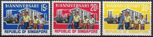 1966 Singapore Workers 3v. MNH SG n. 89/91