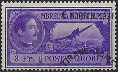 1931 Albania aerea Tirana-Roma 3Fr. varietà MNH YT n. 35G