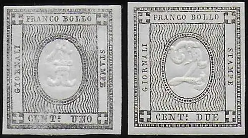 1861 Italia Sardegna stamps for printed matter 2v. MNH Sassone n. 19/20