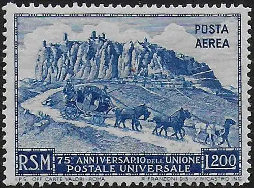 1950 San Marino UPU 75th anniversary L. 200 airmail MNH Sassone n. 82