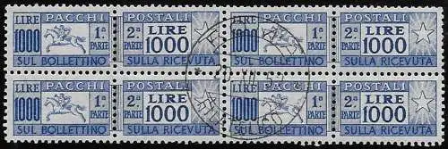 1954 Italia parcel post stamps Lire 1.000 Cavallino bl4 us Sassone n. 81