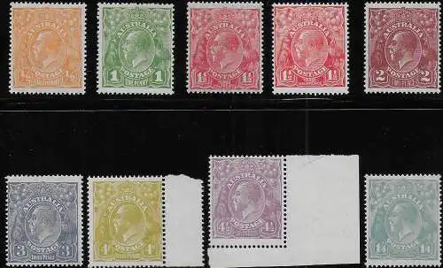 1926-30 Australia George V 9v. W 7 MNH SG n. 85/93+87a