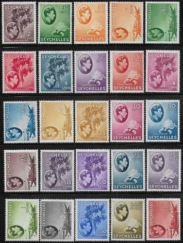 1938/49 Seychelles George VI 25v. MNH SG n. 135/49