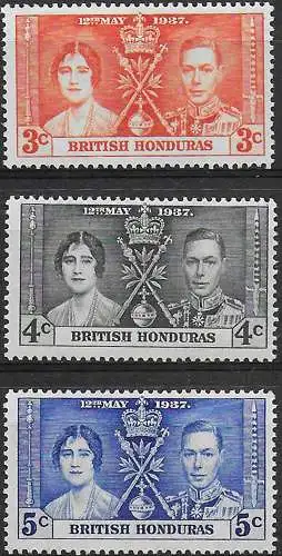 1937 British Honduras Coronation 3v. MNH SG n. 147/49