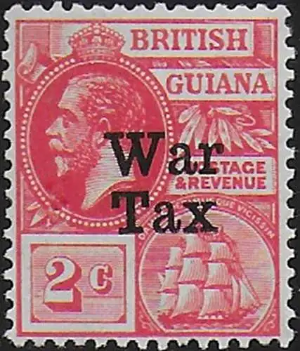 1918 British Guiana War Tax 2c. scarlet MNH SG n. 271