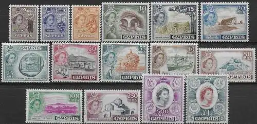 1955-60 Cyprus Elizabeth II 15v. MNH SG n. 173/87