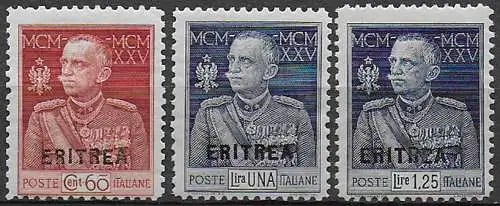 1925-26 Eritrea VE III Jubilee p. 11 mc MNH Sassone n. 96/98