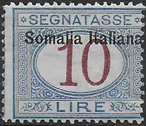 1909 Somalia postage due Lire 10 variety MNH Sassone n. (22ca)