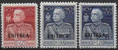 1925-26 Eritrea VE III Jubilee p.11 bc. MNH Sassone n. 96/98