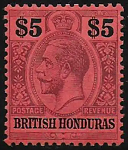 1913 Bitish Honduras $5 purple and black-red MNH SG n. 110