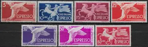 1945-52 Italia express stamps 7v. bc MNH Sassone n. 25/31