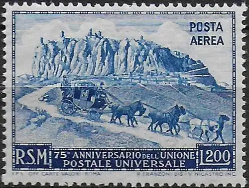 1951 San Marino UPU 75th anniversary L. 200 airmail MNH Sassone n. 82/I