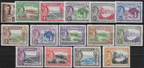 1938-47 Dominica George VI 15v. MNH SG n. 99/109a