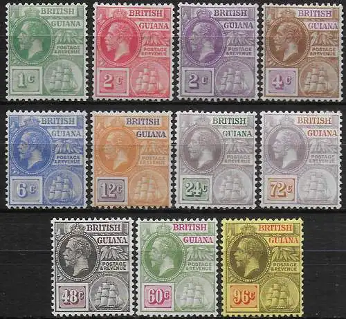 1921-27 British Guiana George V 11v. MH SG n. 272/82