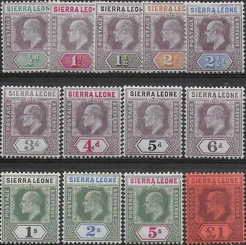 1903 Sierra Leone Edward VII 13v. MNH SG n. 73/85