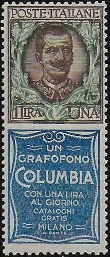 1924 Italia Pubblicitari Lire 1 Columbia MNH Sassone n. 19