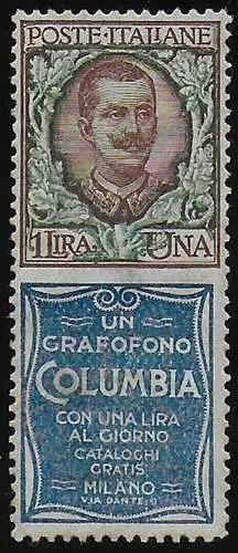 1924-25 Italia Pubblicitari Lire 1 Columbia bc MNH Sassone n. 19