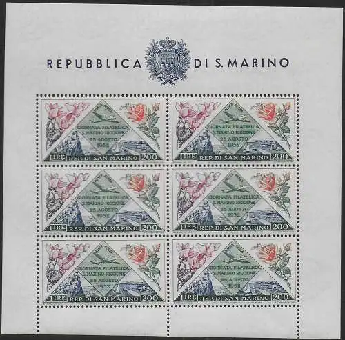 1952 San Marino Lire 200 Fiori MS MNH Sassone n. 14