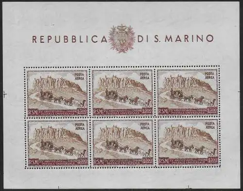 1951 San Marino Lire 300 UPU MS MNH Sassone n. 10