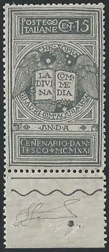 1921 Italia Dante 15c. grey NE sup bf MNH Sassone n. 116A