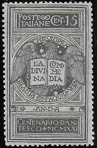 1921 Italia Dante 15c. grey NE sup MNH Sassone n. 116A