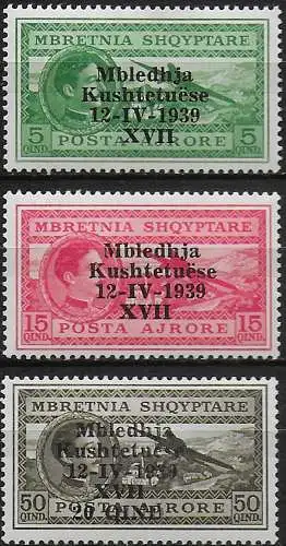 1939 Albania Italian occupation airmail 13.v MNH Sassone n. 1/3