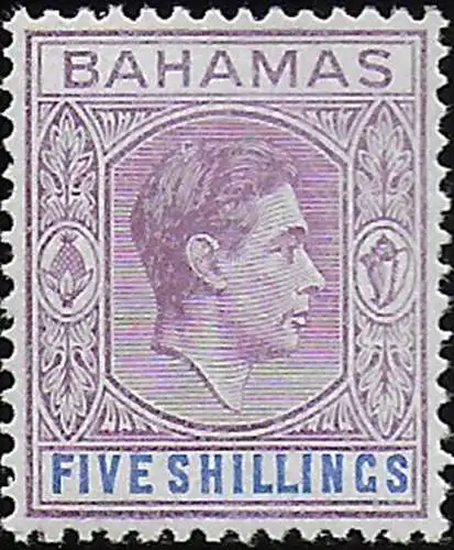 1942 Bahamas George VI 5s. purple and blue MNH SG n. 156b