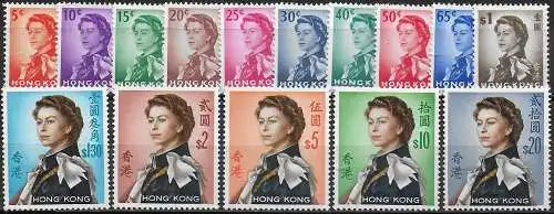 1962-73 Hong Kong Elizabeth II 15v. MNH SG n. 196/210