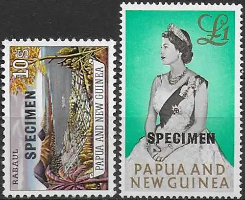 1963 Papua New Guinea 10s.+£1 SPECIMEN 2v. MNH SG n. 44s/45s